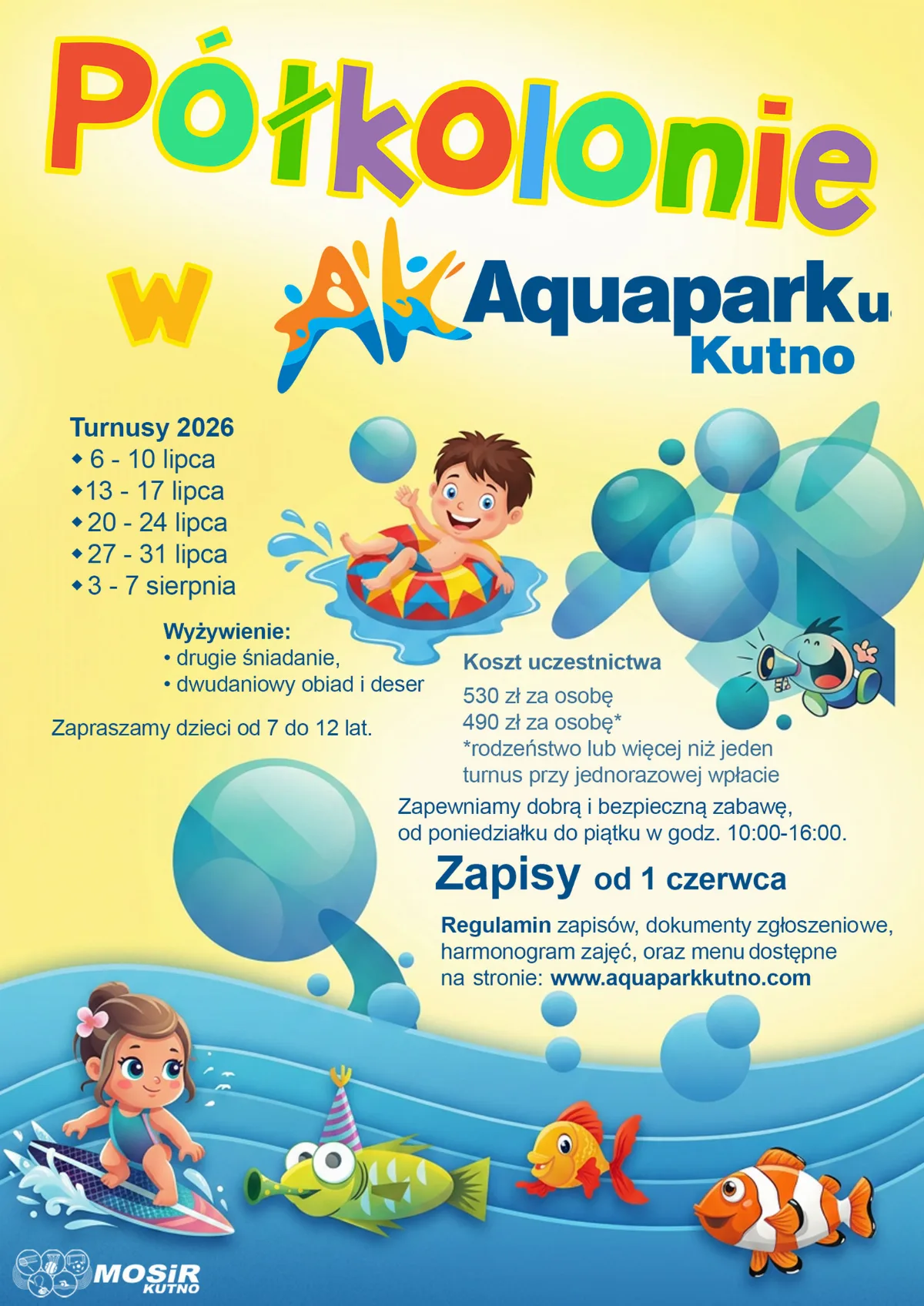 Letnie Półkolonie w Aquaparku Kutno dla Dzieci